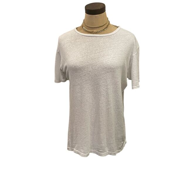 MOTHER White Rowdy Scoop Neck Cotton/Linen Tee T-Shirt Women's size XS - Picture 2 of 10